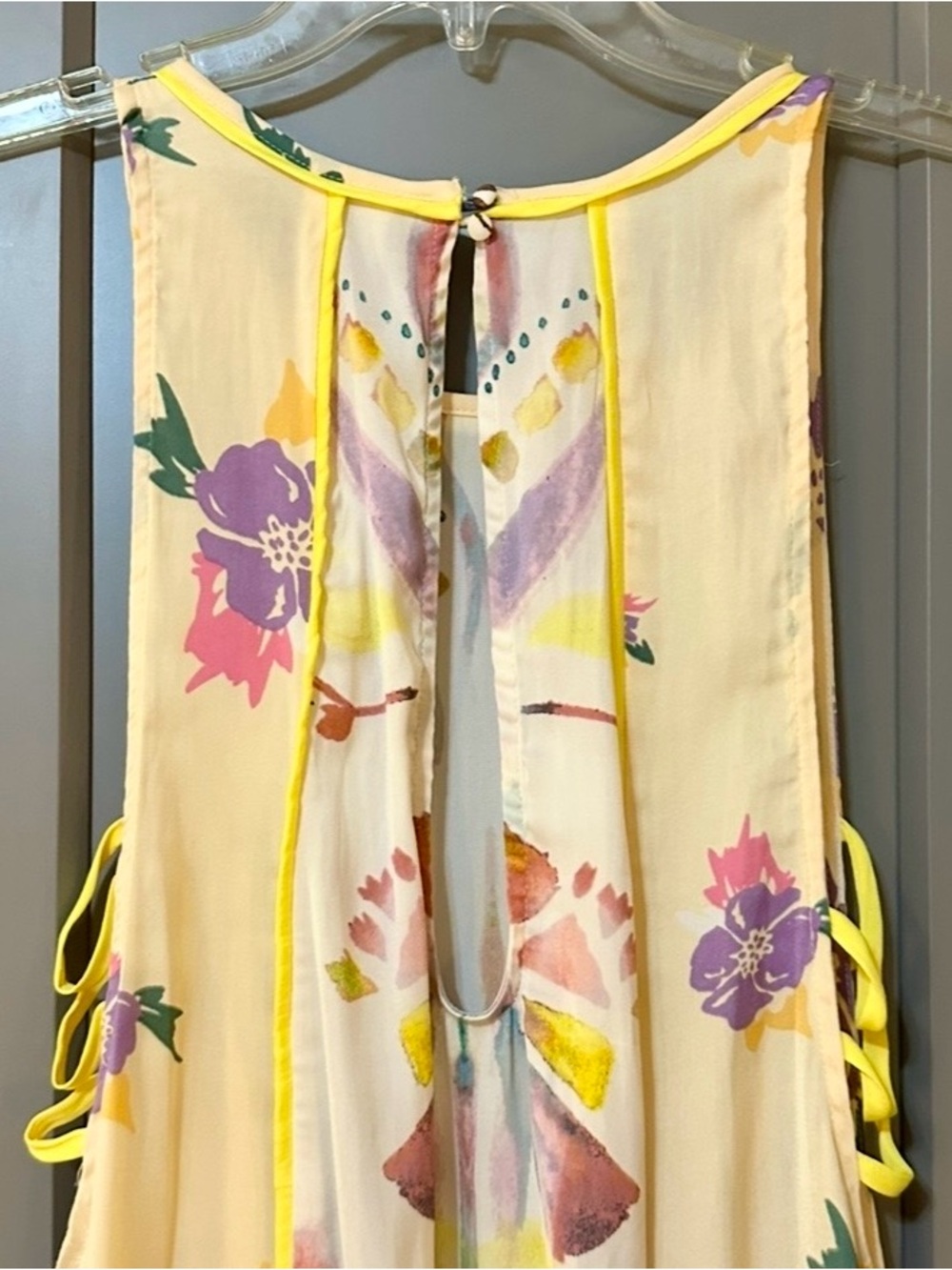 Free People Dream Free Tunic Dress Abstract Floral Pockets Cutout Women’s Large - Picture 6 of 10